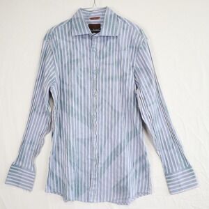 Roar Shirt Mens Large Casual Button Up Blue Striped Tie Dye‎ Long Sleeve